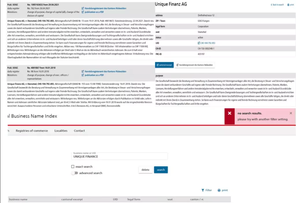 Information of Unique Finanz AG Company