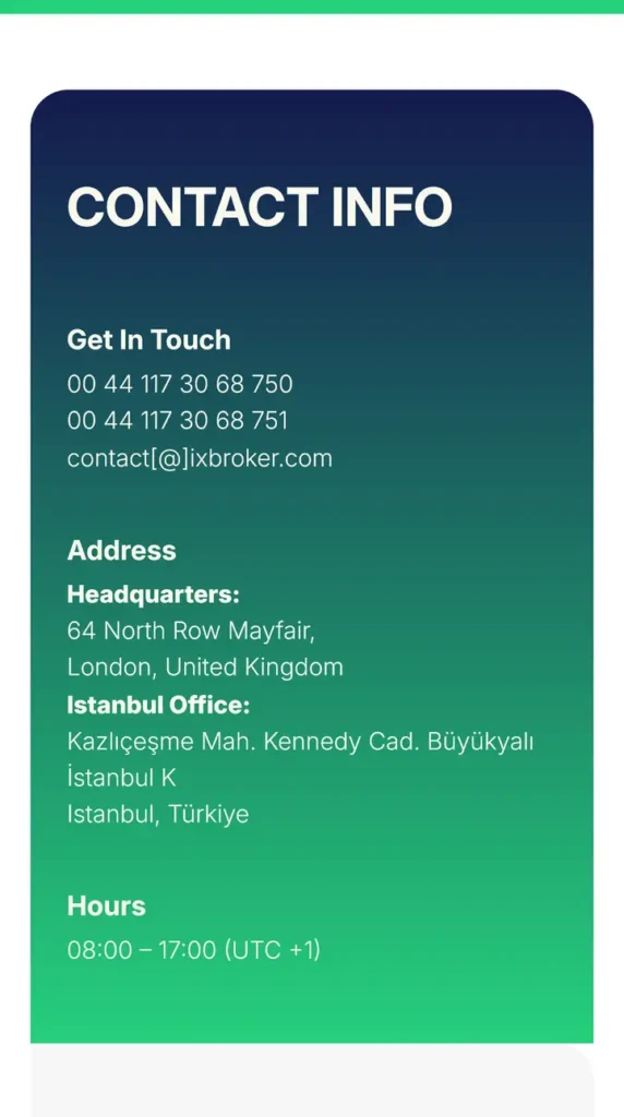 IXBroker contact page address: Questionable business registration details